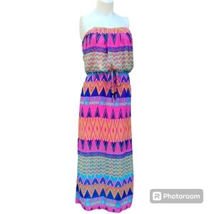 Strapless colorful long sheer dress